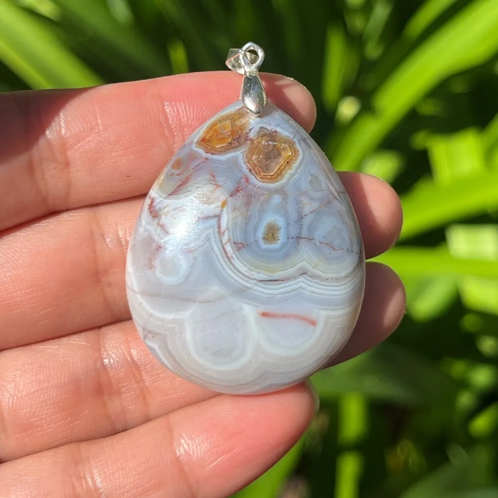 Silver plated teardrop druzy dream‎ amethyst pendant 0343